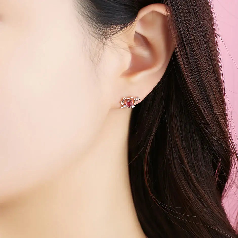 Clue X Esther Bunny - Cupid Esther Bunny Ruby Stone Silver Earrings - CLUE - Accessories - Harumio