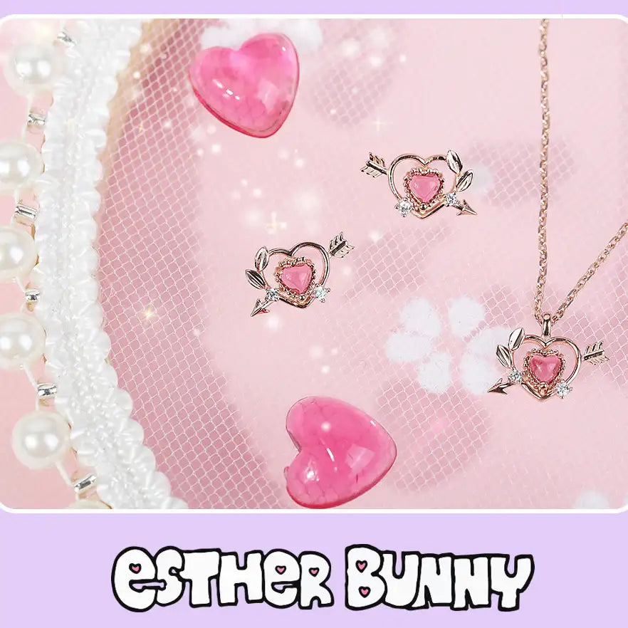 Clue X Esther Bunny - Cupid Esther Bunny Ruby Stone Silver Earrings - CLUE - Accessories - Harumio