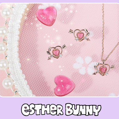 Clue X Esther Bunny - Cupid Esther Bunny Ruby Stone Silver Earrings