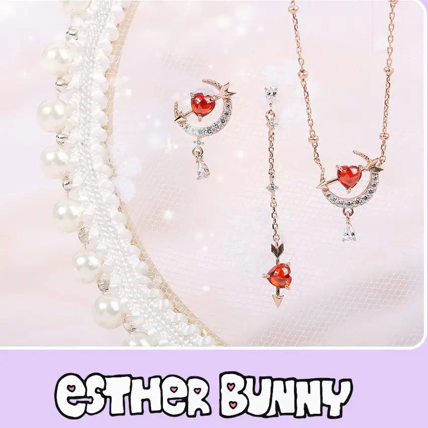 Clue X Esther Bunny - Cherish Esther Bunny Ruby Stone Silver Necklace - CLUE - Accessories - Harumio