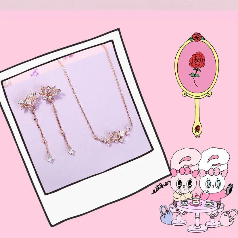 Clue X Esther Bunny - Shy Esther Bunny Aurora Stone Silver Earrings - CLUE - Accessories - Harumio