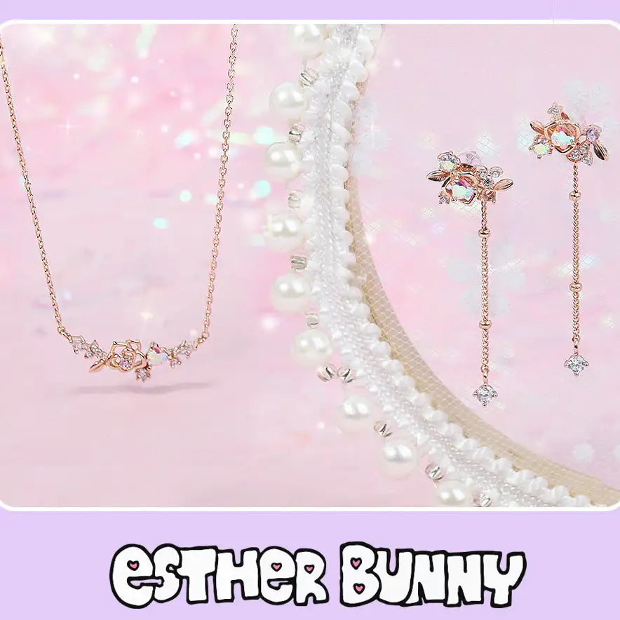 Clue X Esther Bunny - Shy Esther Bunny Aurora Stone Silver Earrings - CLUE - Accessories - Harumio