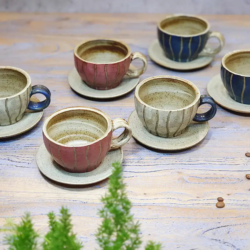 Bosan Pottery - Vintage Striped Porcelain Tea Cup Set - Bosan Pottery - Home & Living, Accessories - Harumio