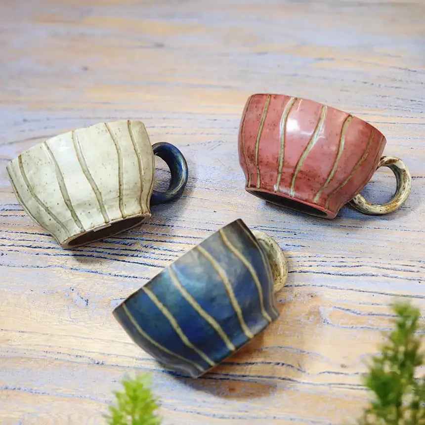 Bosan Pottery - Vintage Striped Porcelain Tea Cup Set - Bosan Pottery - Home & Living, Accessories - Harumio