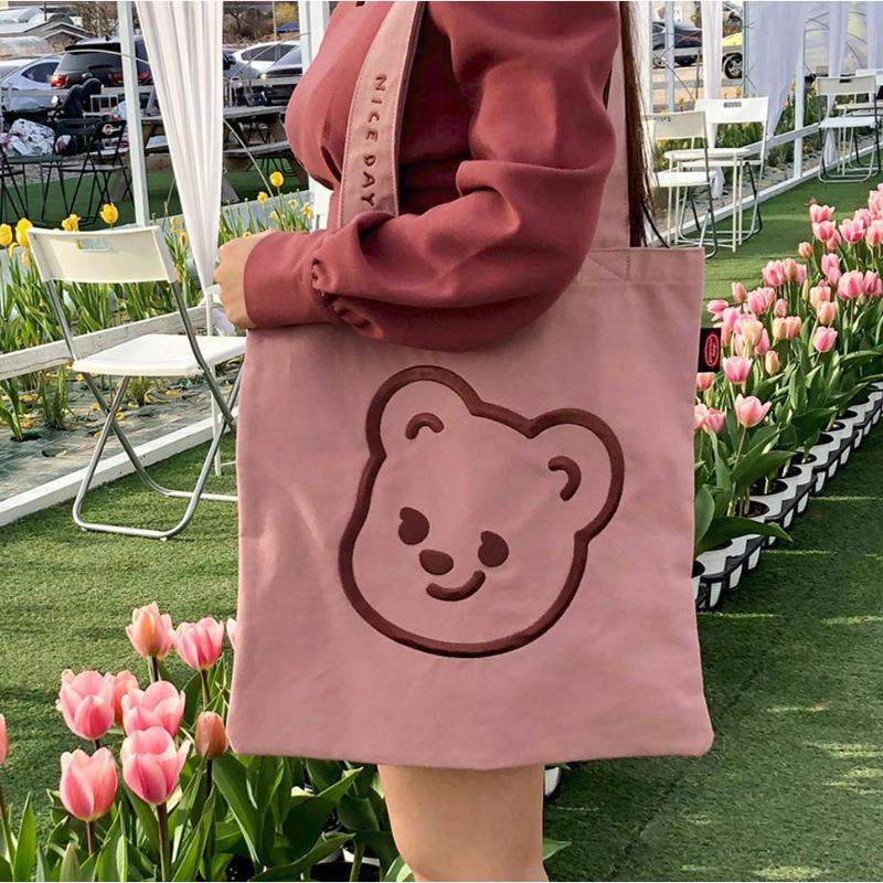 Pureureumdesign x 10x10 - Cupid Bear Embroidery Eco Bag - Pureureumdesign - Accesories - Harumio