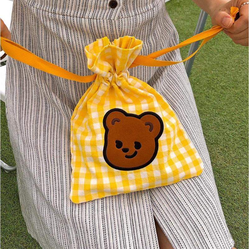 Pureureumdesign x 10x10 - Cupid Bear Embroidered String Pouch - Pureureumdesign - Accesories - Harumio