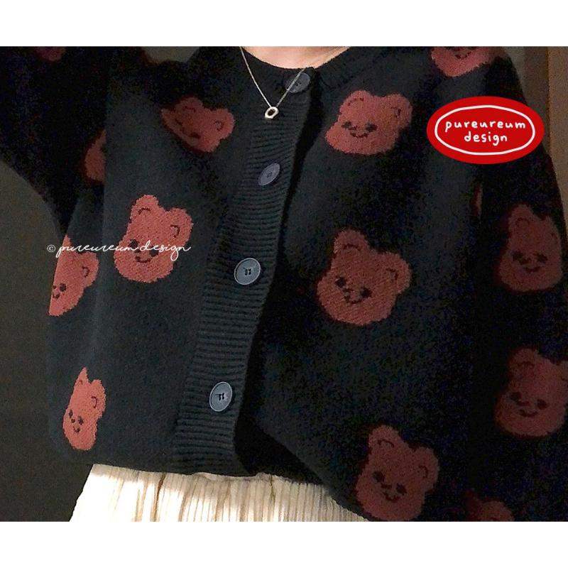 Pureureumdesign x 10x10 - Cupid Bear Pattern Knit Cardigan - Pureureumdesign - Sweater - Harumio