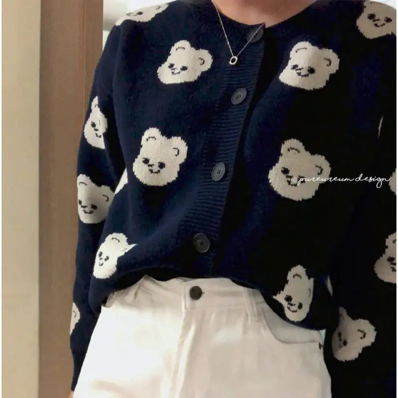 Pureureumdesign x 10x10 - Cupid Bear Pattern Knit Cardigan - Pureureumdesign - Sweater - Harumio