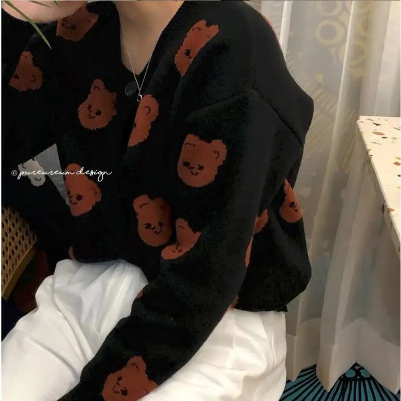 Pureureumdesign x 10x10 - Cupid Bear Pattern Knit Cardigan - Pureureumdesign - Sweater - Harumio