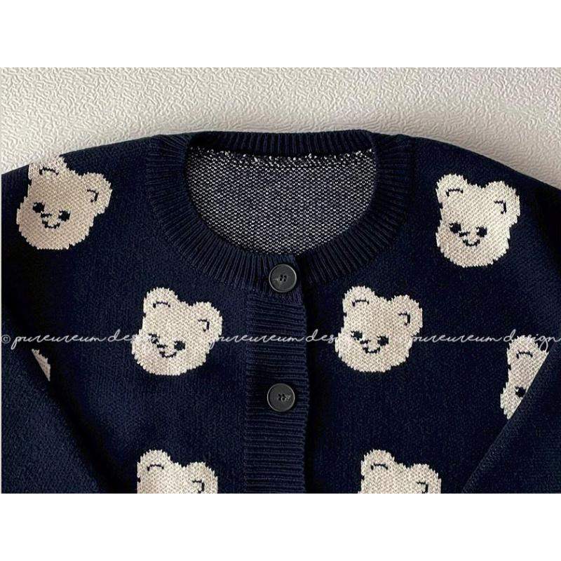 Pureureumdesign x 10x10 - Cupid Bear Pattern Knit Cardigan - Pureureumdesign - Sweater - Harumio