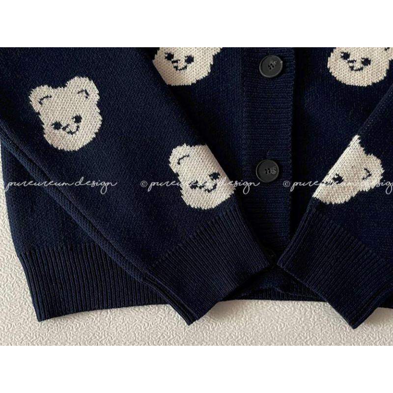 Pureureumdesign x 10x10 - Cupid Bear Pattern Knit Cardigan - Pureureumdesign - Sweater - Harumio