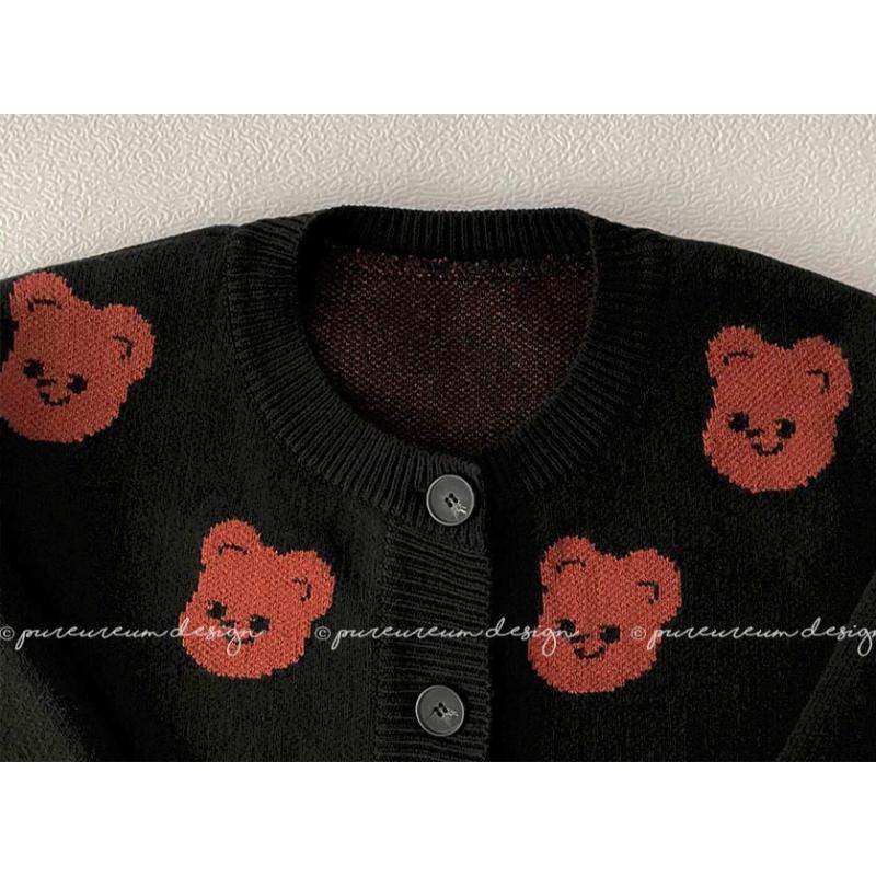 Pureureumdesign x 10x10 - Cupid Bear Pattern Knit Cardigan - Pureureumdesign - Sweater - Harumio
