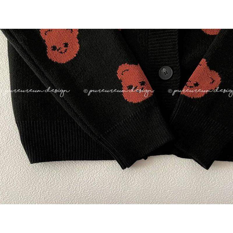 Pureureumdesign x 10x10 - Cupid Bear Pattern Knit Cardigan - Pureureumdesign - Sweater - Harumio
