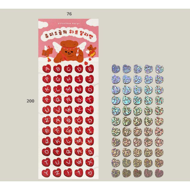 Pureureumdesign x 10x10 - Cupid Bear's Heart Alphabet Hologram Sticker - Pureureumdesign - Accesories - Harumio