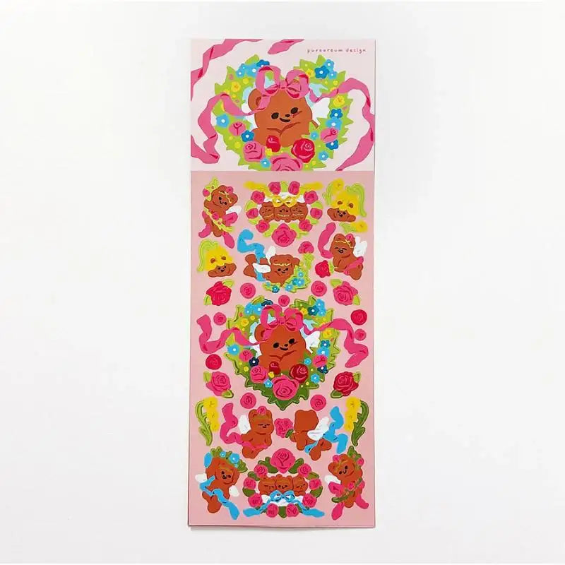 Pureureumdesign x 10x10 - Cupid Bear Flower Glossy Sticker - Pureureumdesign - Accesories - Harumio