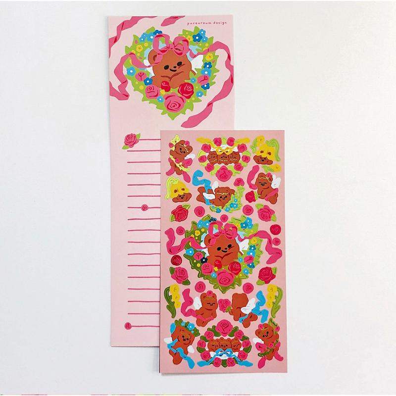 Pureureumdesign x 10x10 - Cupid Bear Flower Glossy Sticker - Pureureumdesign - Accesories - Harumio