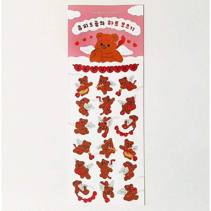 Pureureumdesign x 10x10 - Cupid Bear's Heart Gathering Hologram Sticker - Pureureumdesign - Accesories - Harumio