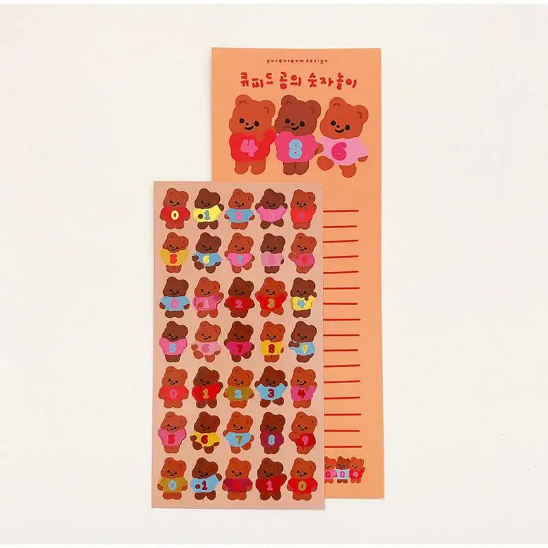 Pureureumdesign x 10x10 - Cupid Bear's Number Glossy Sticker - Pureureumdesign - Accesories - Harumio