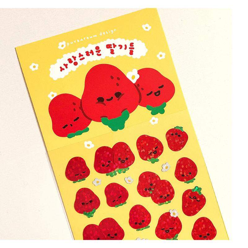 Pureureumdesign x 10x10 - Lovely Strawberries Hologram Sticker - Pureureumdesign - Accesories - Harumio