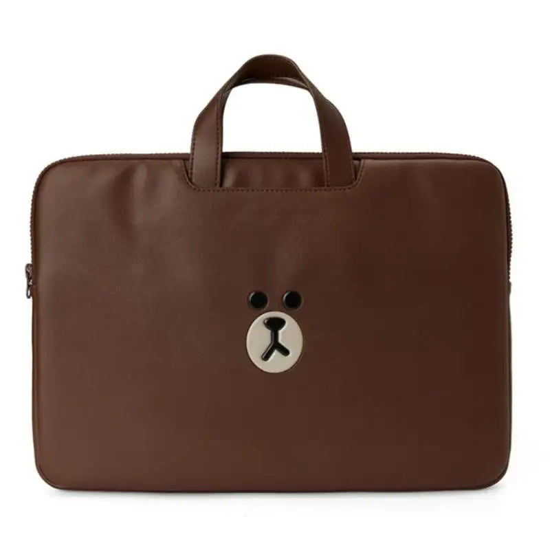 Line Friends - Brown Leather-like Tablet and Laptop Pouch - Line Friends - Pouches - Harumio