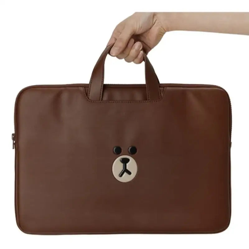 Line Friends - Brown Leather-like Tablet and Laptop Pouch - Line Friends - Pouches - Harumio