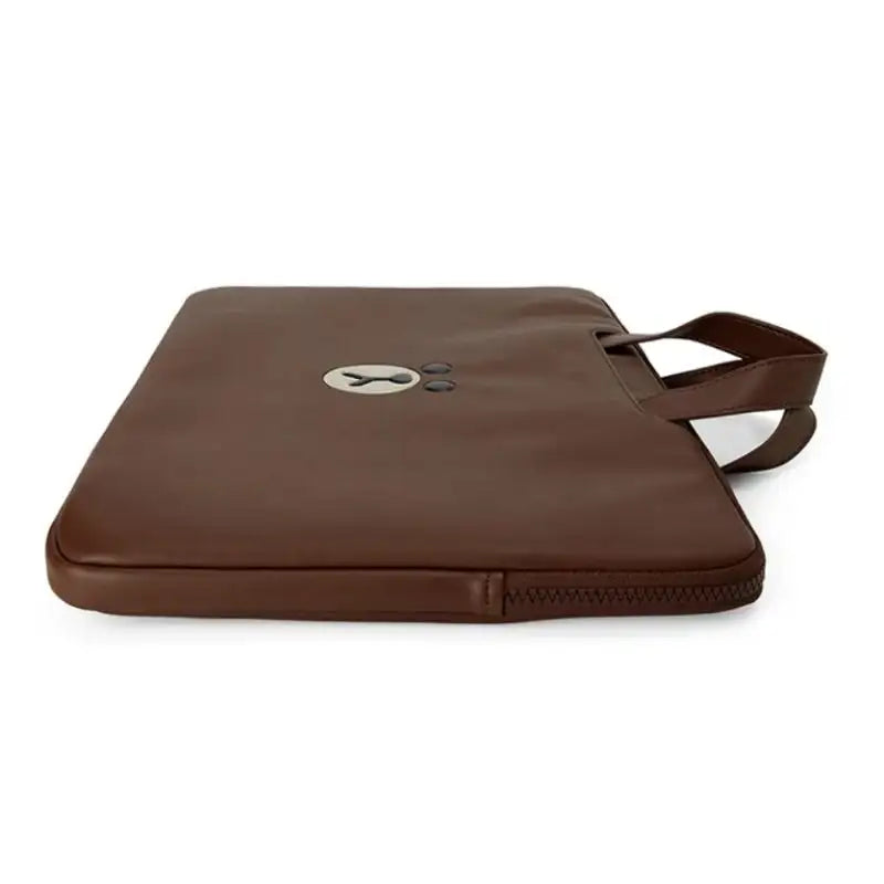 Line Friends - Brown Leather-like Tablet and Laptop Pouch - Line Friends - Pouches - Harumio