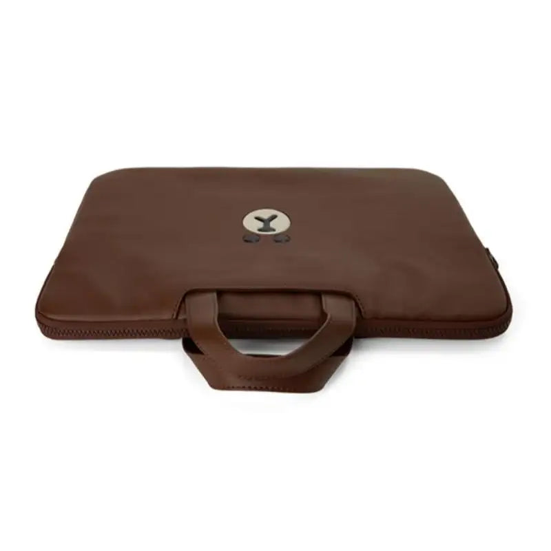 Line Friends - Brown Leather-like Tablet and Laptop Pouch - Line Friends - Pouches - Harumio