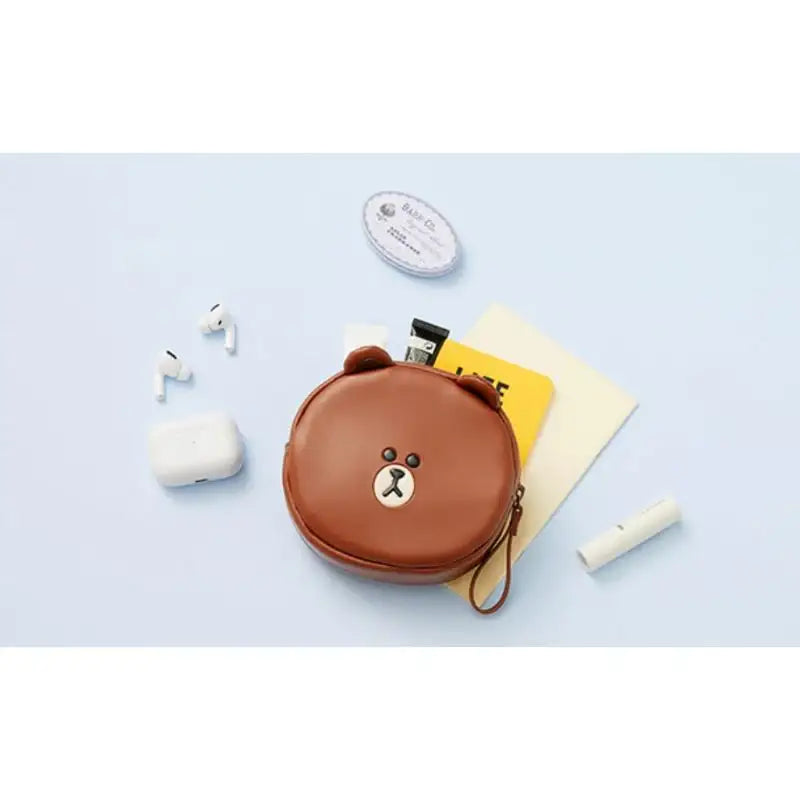 Line Friends - Brown Leather-like Mini Pouch - Line Friends - Pouches - Harumio