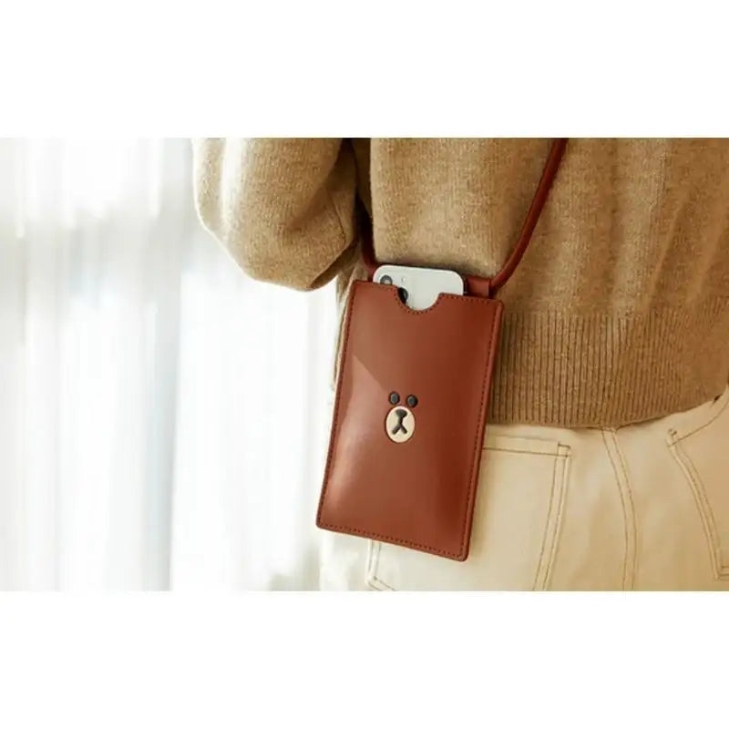 Line Friends - Brown Leather-like Mini Cross Bag - Line Friends - Pouches - Harumio