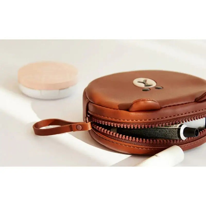 Line Friends - Brown Leather-like Mini Pouch - Line Friends - Pouches - Harumio