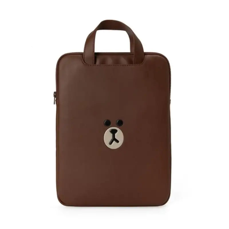 Line Friends - Brown Leather-like Tablet and Laptop Pouch - Line Friends - Pouches - Harumio