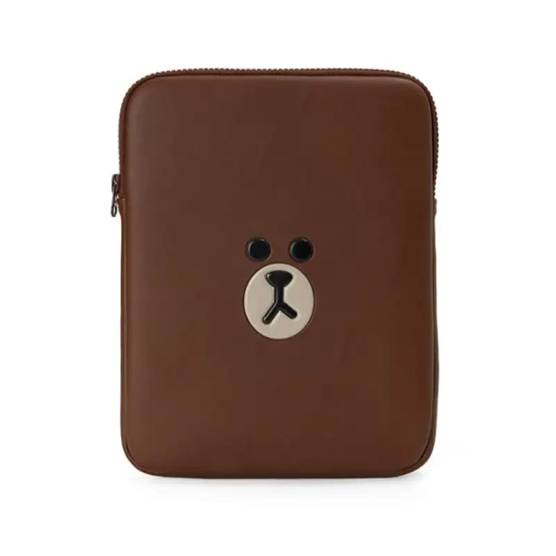 Line Friends - Brown Leather-like Tablet and Laptop Pouch - Line Friends - Pouches - Harumio