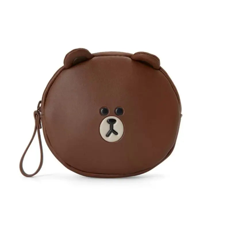 Line Friends - Brown Leather-like Mini Pouch - Line Friends - Pouches - Harumio