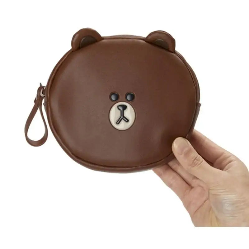 Line Friends - Brown Leather-like Mini Pouch - Line Friends - Pouches - Harumio