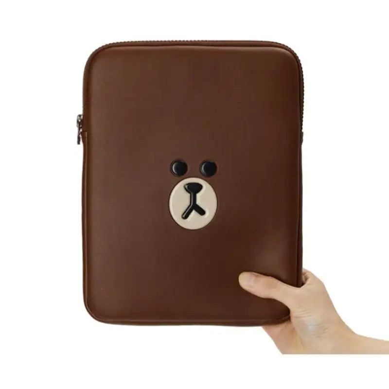 Line Friends - Brown Leather-like Tablet and Laptop Pouch - Line Friends - Pouches - Harumio