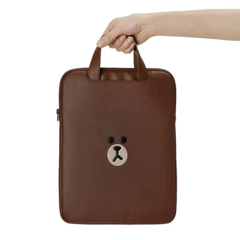 Line Friends - Brown Leather-like Tablet and Laptop Pouch - Line Friends - Pouches - Harumio