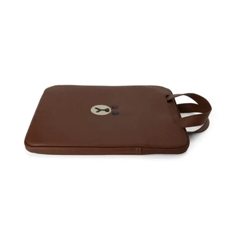 Line Friends - Brown Leather-like Tablet and Laptop Pouch - Line Friends - Pouches - Harumio