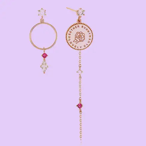 Clue X Esther Bunny - Roseholic Unbalanced Coin Silver Earrings - CLUE - Accessories - Harumio