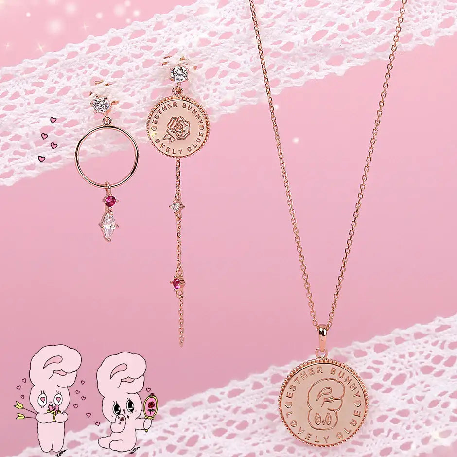 Clue X Esther Bunny - Roseholic Unbalanced Coin Silver Earrings - CLUE - Accessories - Harumio