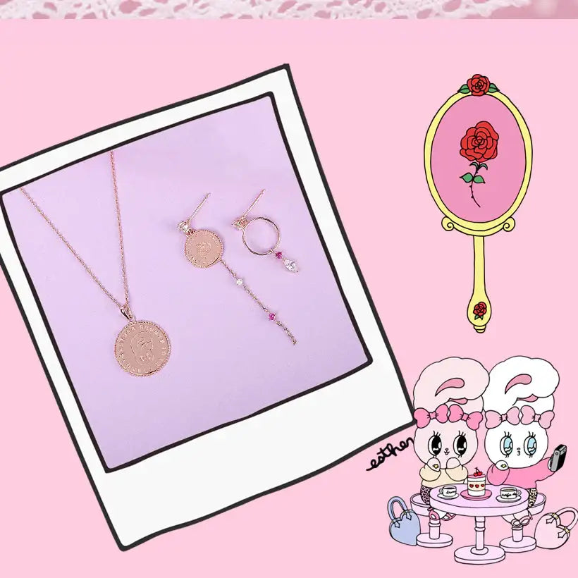 Clue X Esther Bunny - Roseholic Unbalanced Coin Silver Earrings - CLUE - Accessories - Harumio