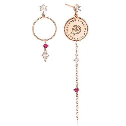 Clue X Esther Bunny - Roseholic Unbalanced Coin Silver Earrings - CLUE - Accessories - Harumio