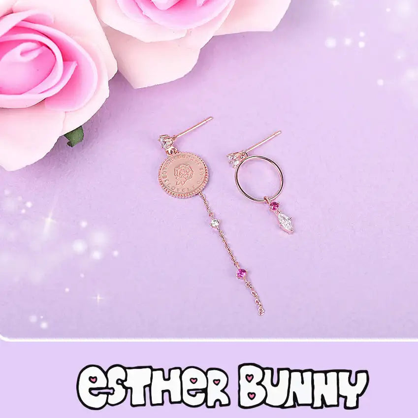 Clue X Esther Bunny - Roseholic Unbalanced Coin Silver Earrings - CLUE - Accessories - Harumio