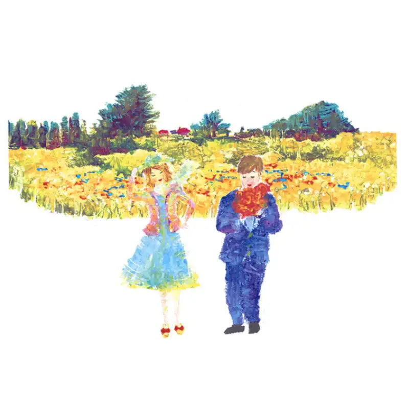 HK Studio - Moony Ceramic Rape Flowers Couple Musical Paperweight - HK Studio - Music Box - Harumio