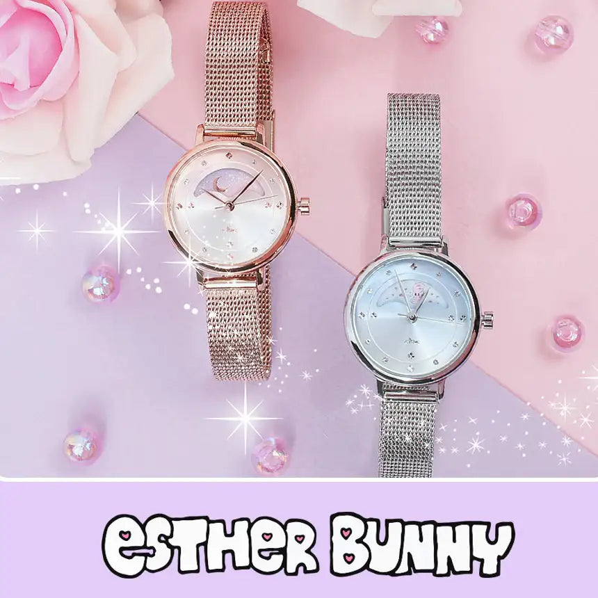 Clue X Esther Bunny - Beautiful Bunny Moon Phase Silver Mesh Watch - CLUE - Accessories - Harumio