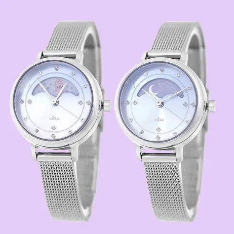 Clue X Esther Bunny - Beautiful Bunny Moon Phase Silver Mesh Watch - CLUE - Accessories - Harumio