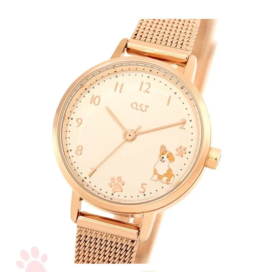 OST - My Little Friends - Welsh Corgi Rose Gold Mesh Watch - My Little Friends - Jewelry - Harumio