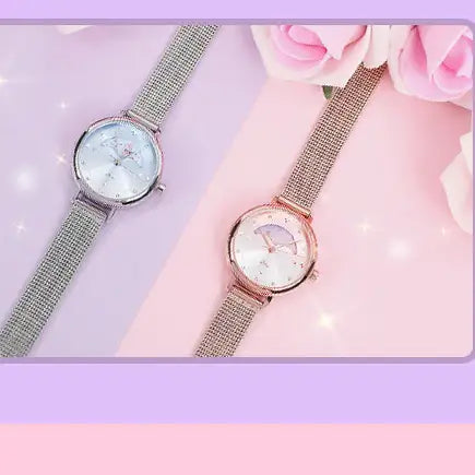 Clue X Esther Bunny - Beautiful Bunny Moon Phase Silver Mesh Watch - CLUE - Accessories - Harumio