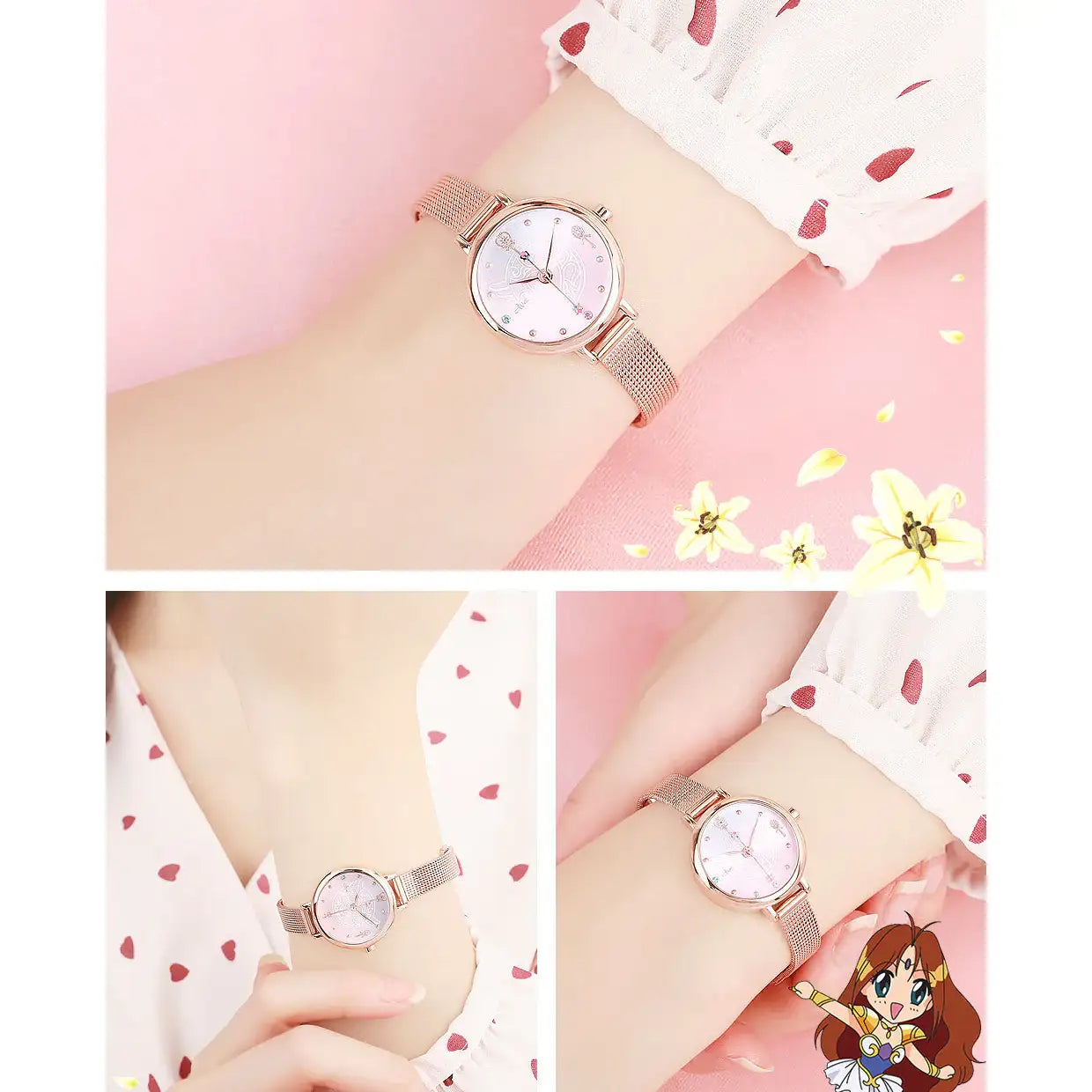 Wedding Peach x CLUE - Rose Gold Mesh Watch - Angel of Love - Wedding Peach x CLUE - Jewelry - Harumio