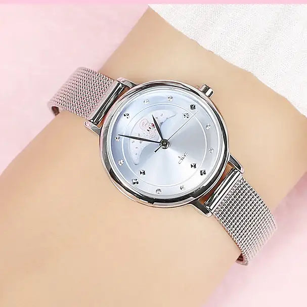 Clue X Esther Bunny - Beautiful Bunny Moon Phase Silver Mesh Watch - CLUE - Accessories - Harumio