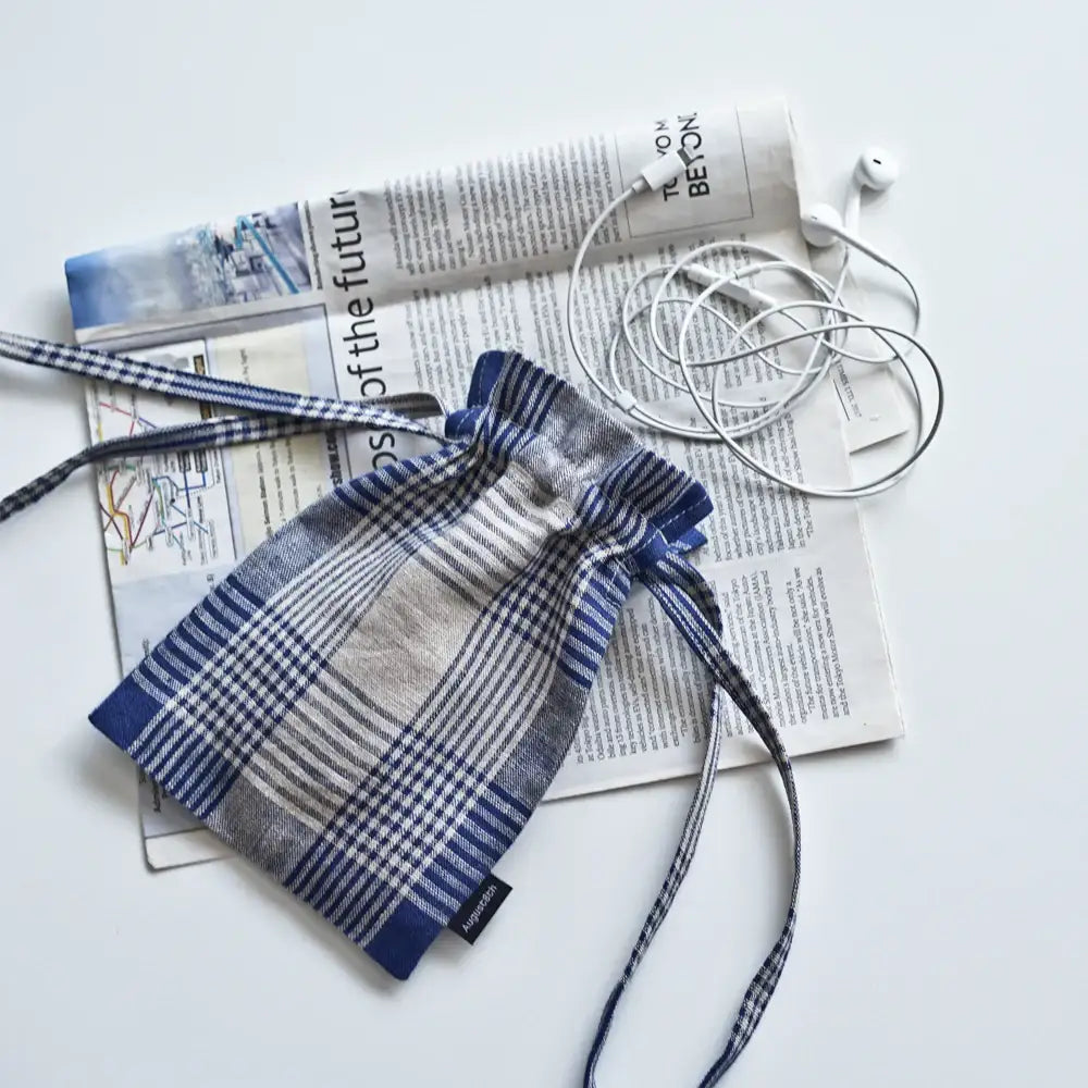 August8th - French Check Linen Bucket Pouch - August8th - Accessories - Harumio